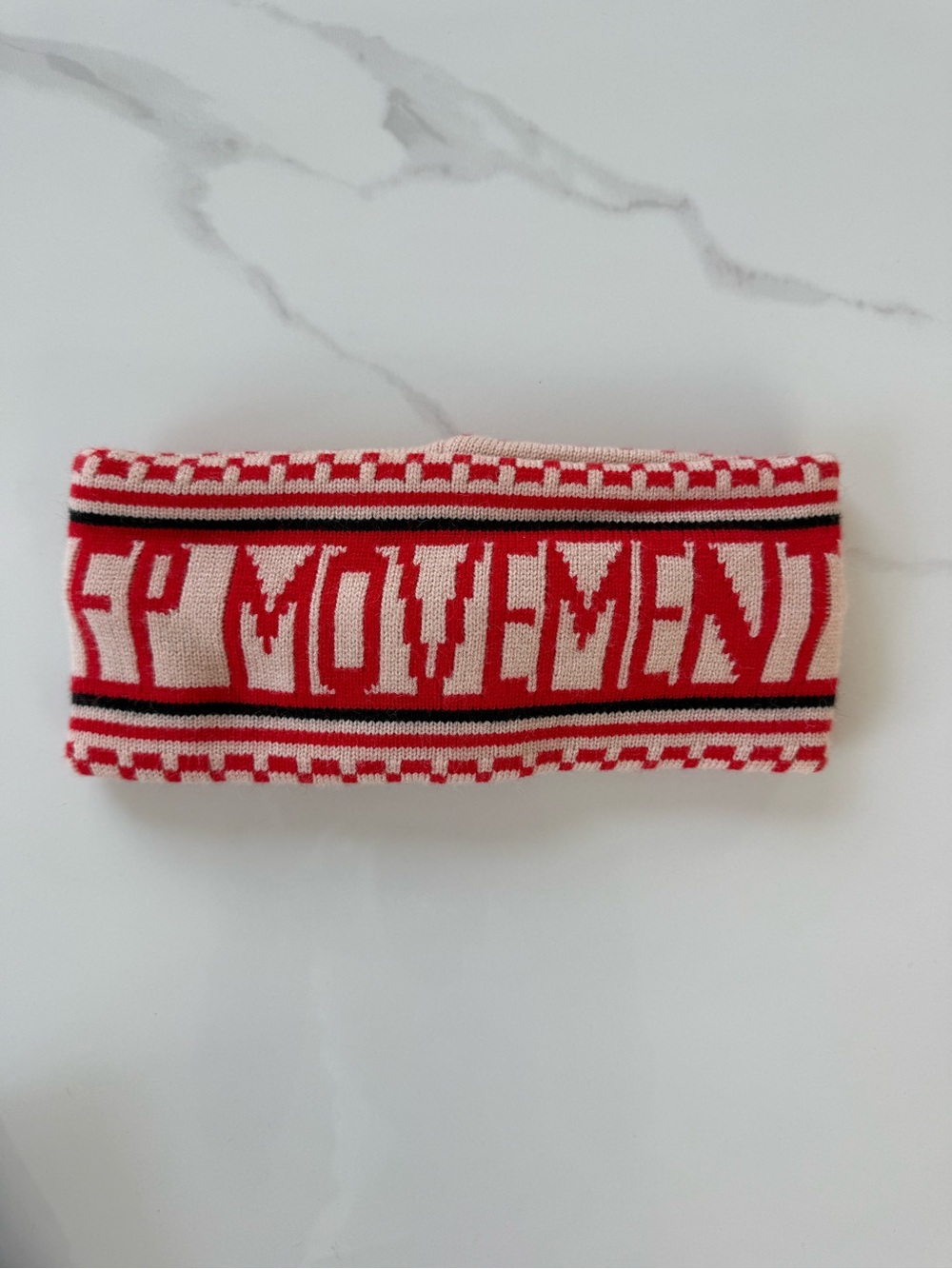 FP Movement by Free People Red and Cream Knit Logo Headband